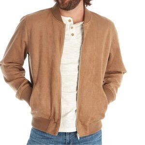 NEW Men's Brown Faux Suede Bomber Jacket large Pockets Zip Up Timeless